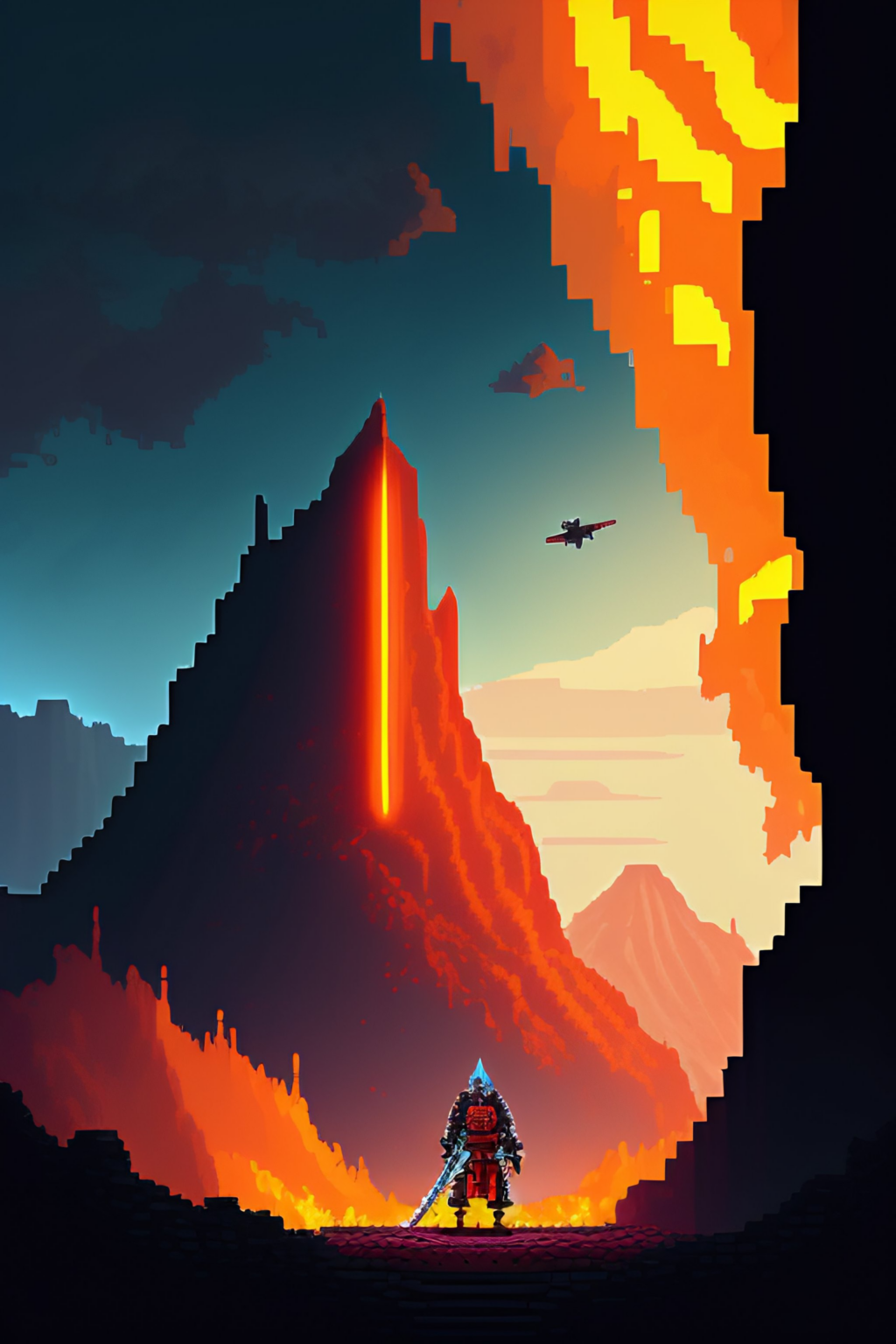 pixel art 64 bits volcán medieval