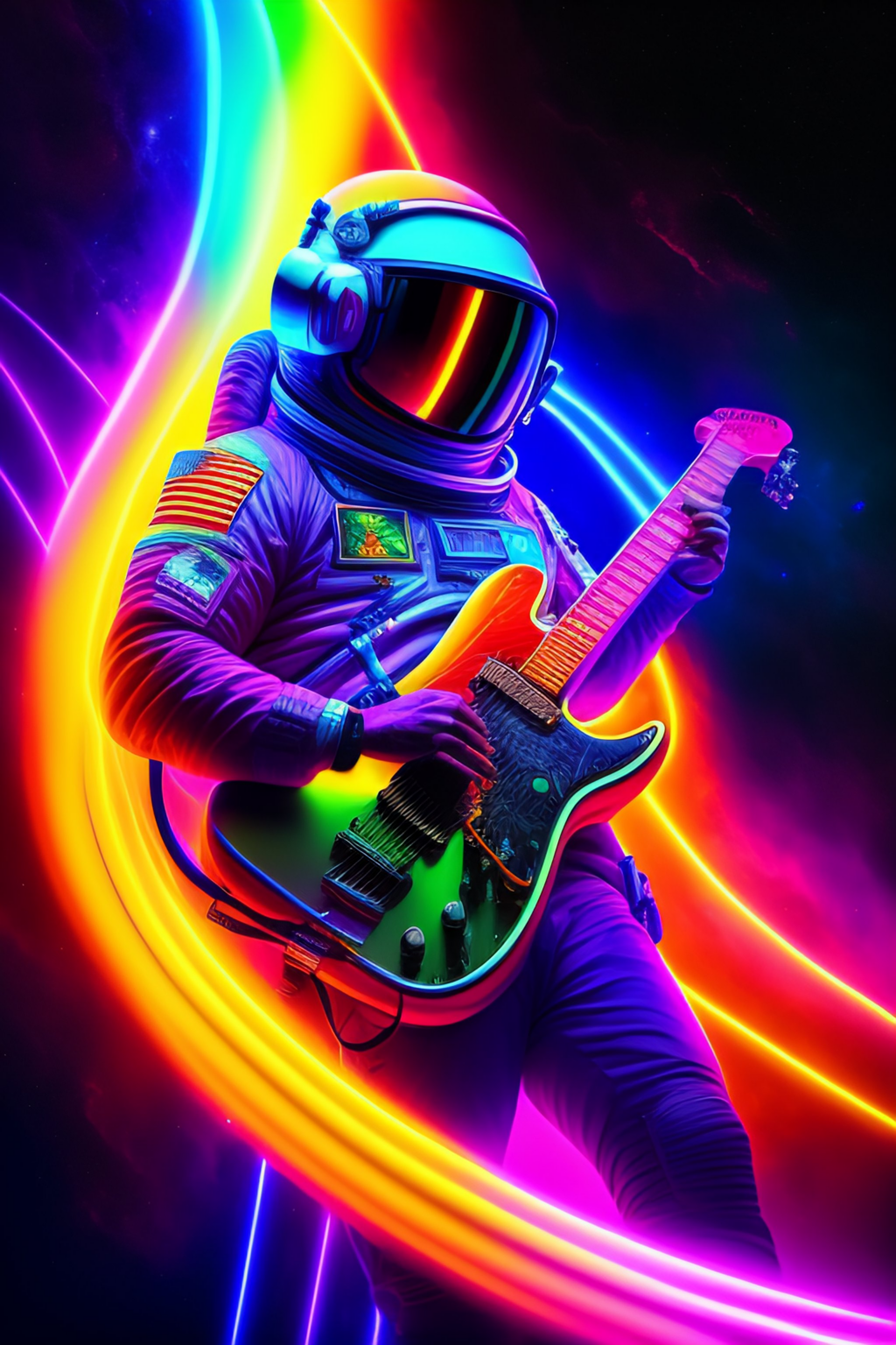 astronauta con guitarra estilo ciberpunk
